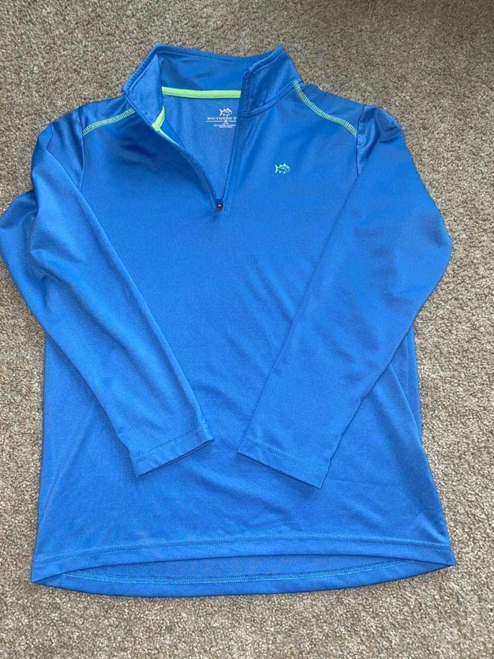 Southern Tide Boys Medium 8-10  Blue Long-Sleeve Quarter-Zip Top with Lime Trim